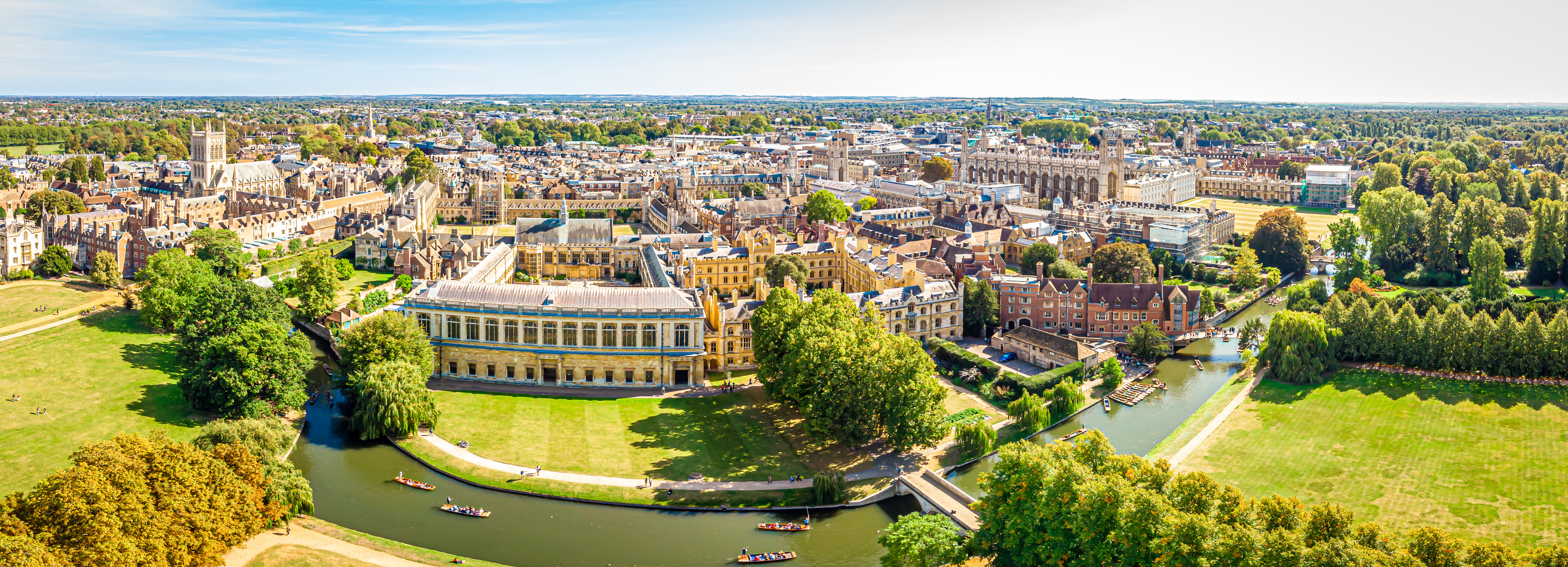 Cambridge aerial panorama on a sunny day