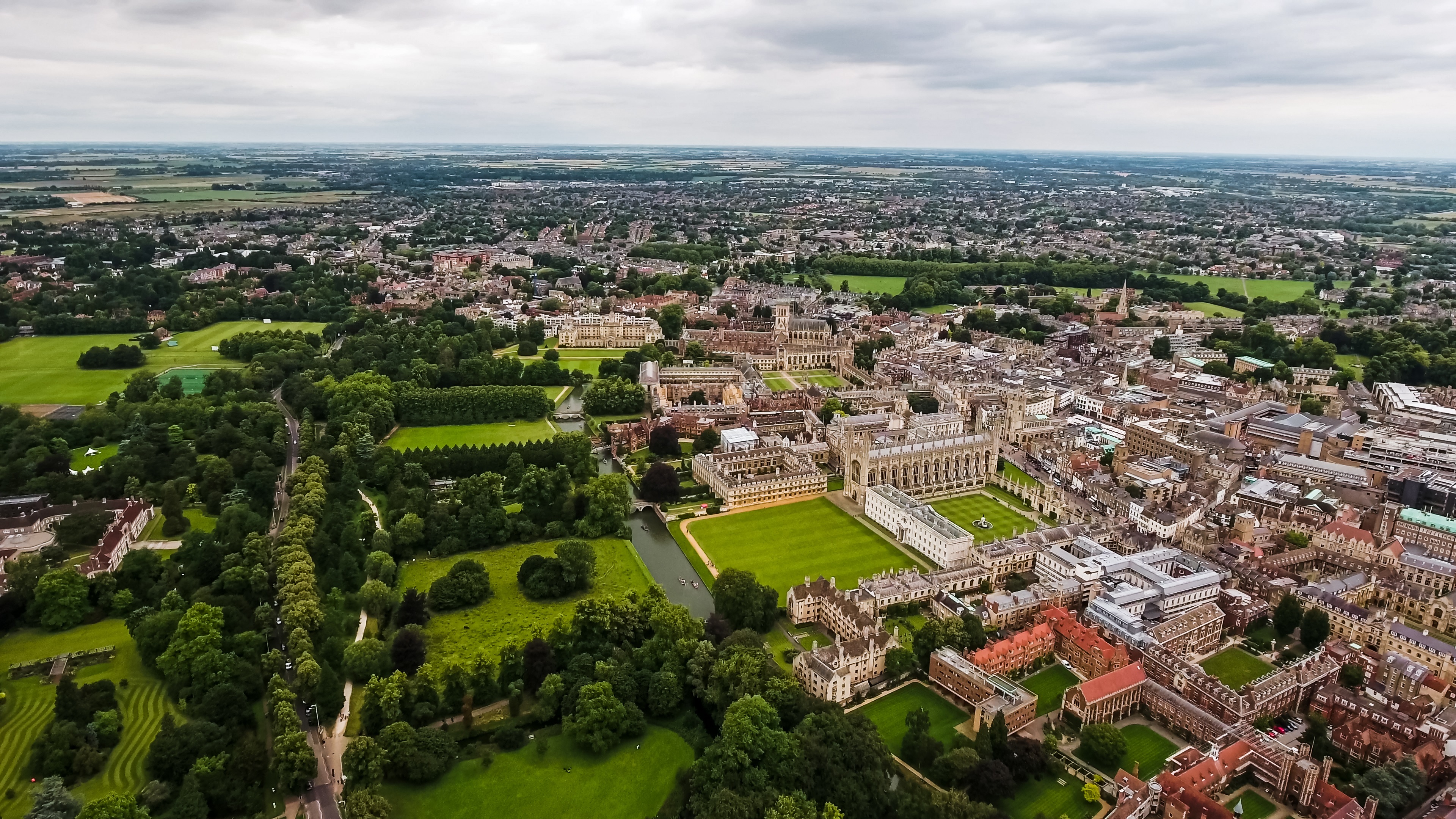 Arial shot of Cambridge colleges