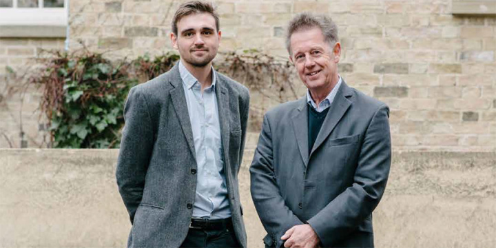 Emeritus Professor Chris Lowe OBE with David Holden-White (Churchill 2014), Master's in Bioscience Enterprise student