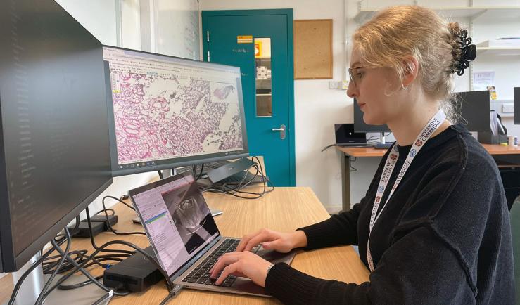 Hannah Clayton working at a computer station