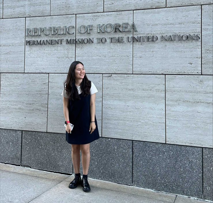 Victoria outside the Republic of Korea's permanent mission to the United Nations