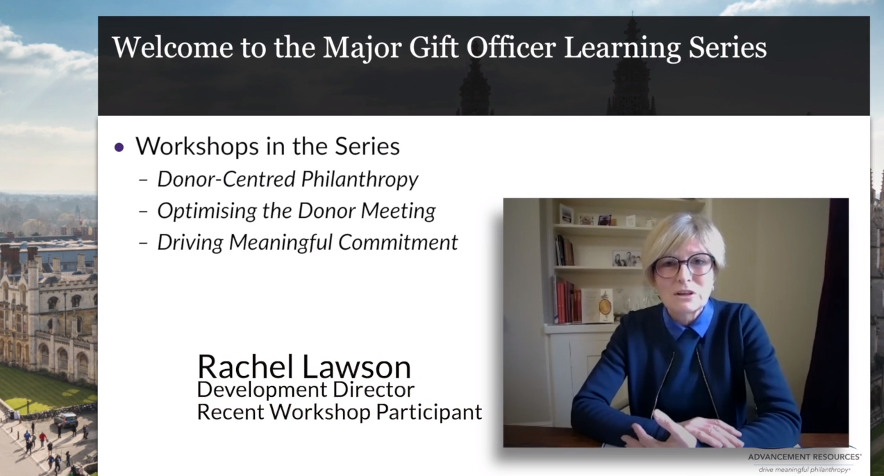 A description of training sessions and image of a white woman in a blue suit describing her experience of the training programme