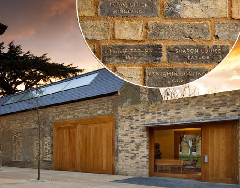 Heong Gallery at Downing College with, inset, donors' names inscribed on the Gallery's wall
