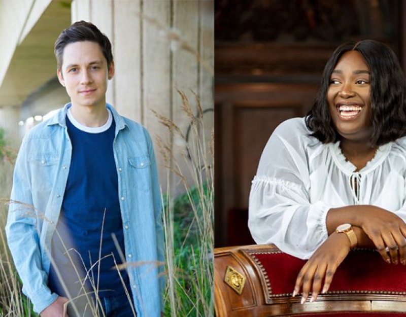 Three individual student pictures. From left to right two men and a woman