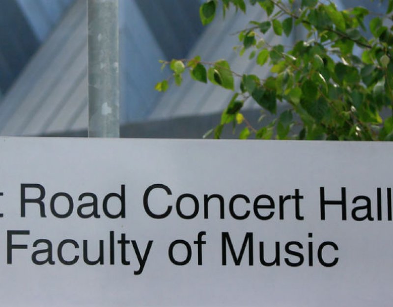 West Road Concert Hall and Faculty of Music sign