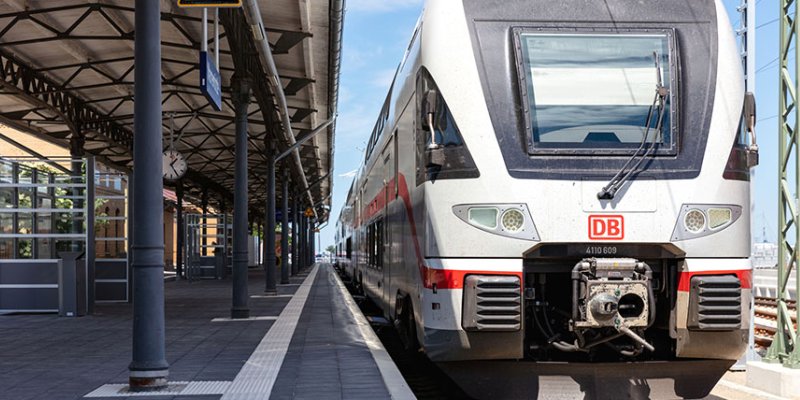 Intercity 2 train at Warnemünde station in Rostock, one of the parts of eastern Germany look at in the report. 
