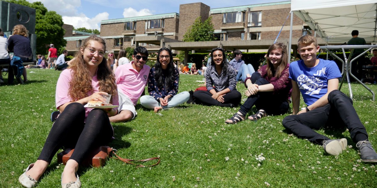 Churchill students sitting outside