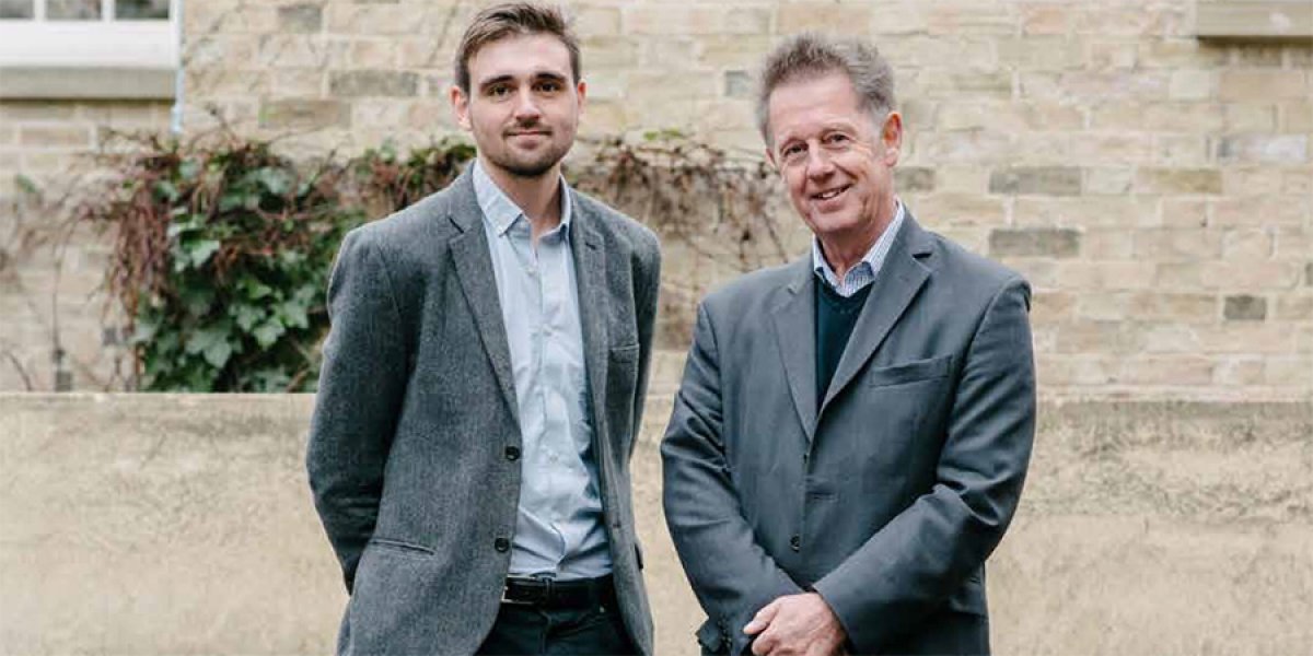 Emeritus Professor Chris Lowe OBE with David Holden-White (Churchill 2014), Master's in Bioscience Enterprise student