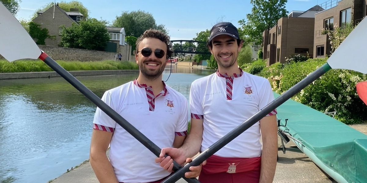 Constantin (left) with Fitzwilliam rowing team mate decorative