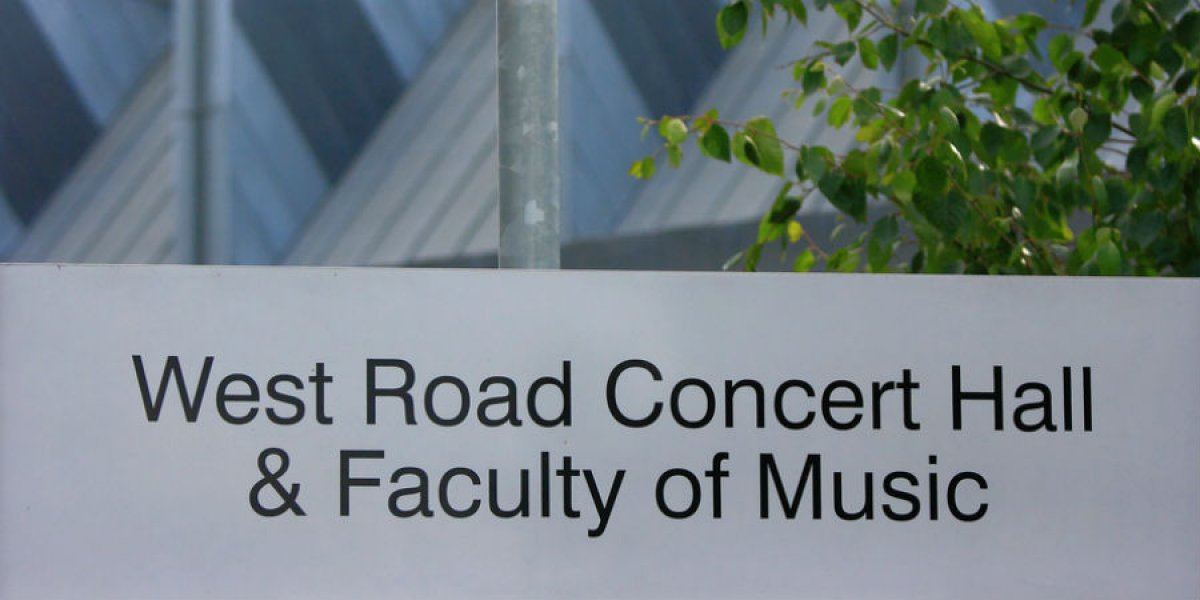 West Road Concert Hall and Faculty of Music sign